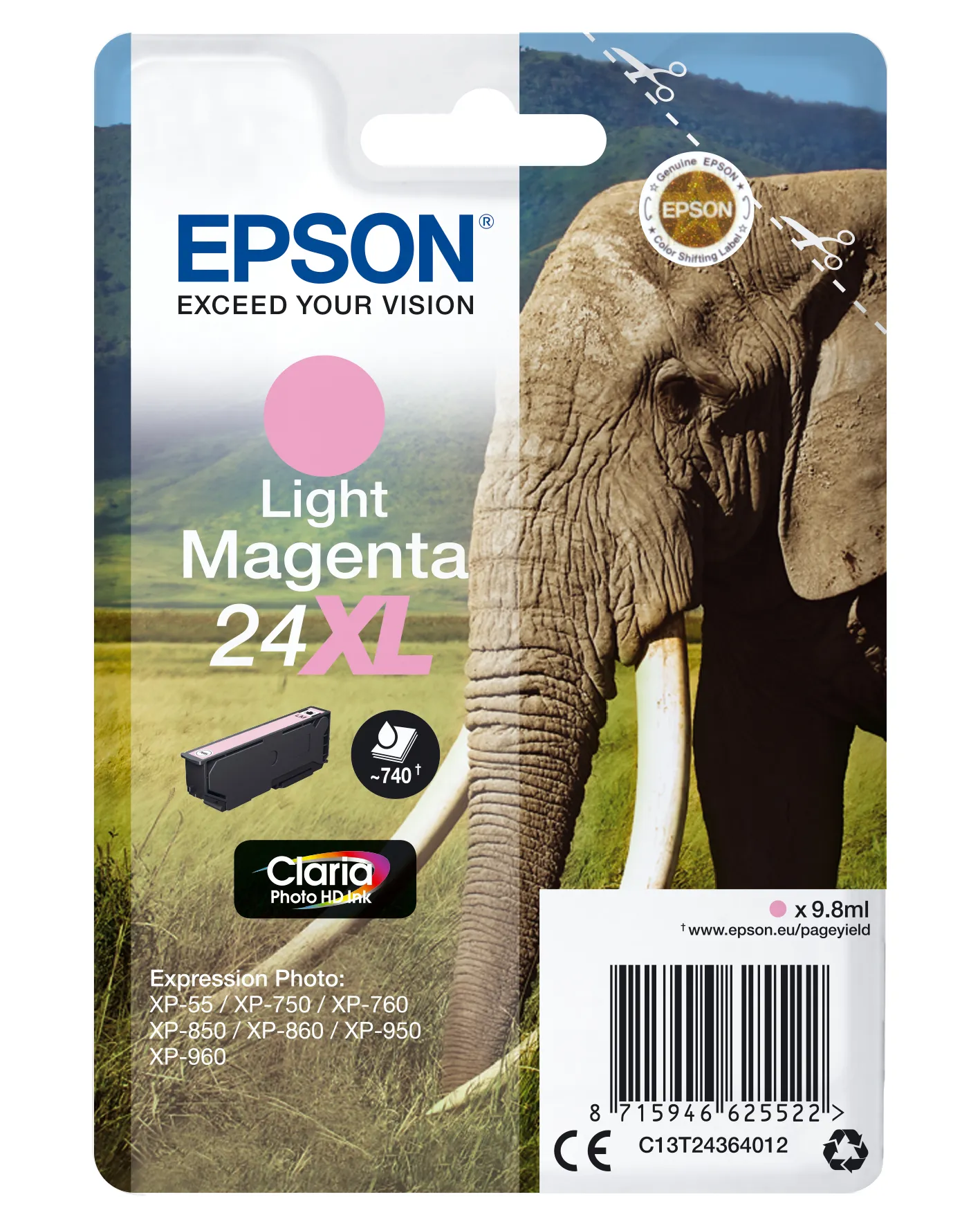 Epson Elephant Singlepack Light Magenta 24XL Claria Photo HD Ink Epson Elephant Singlepack Light Magenta 24XL Claria Photo HD Ink