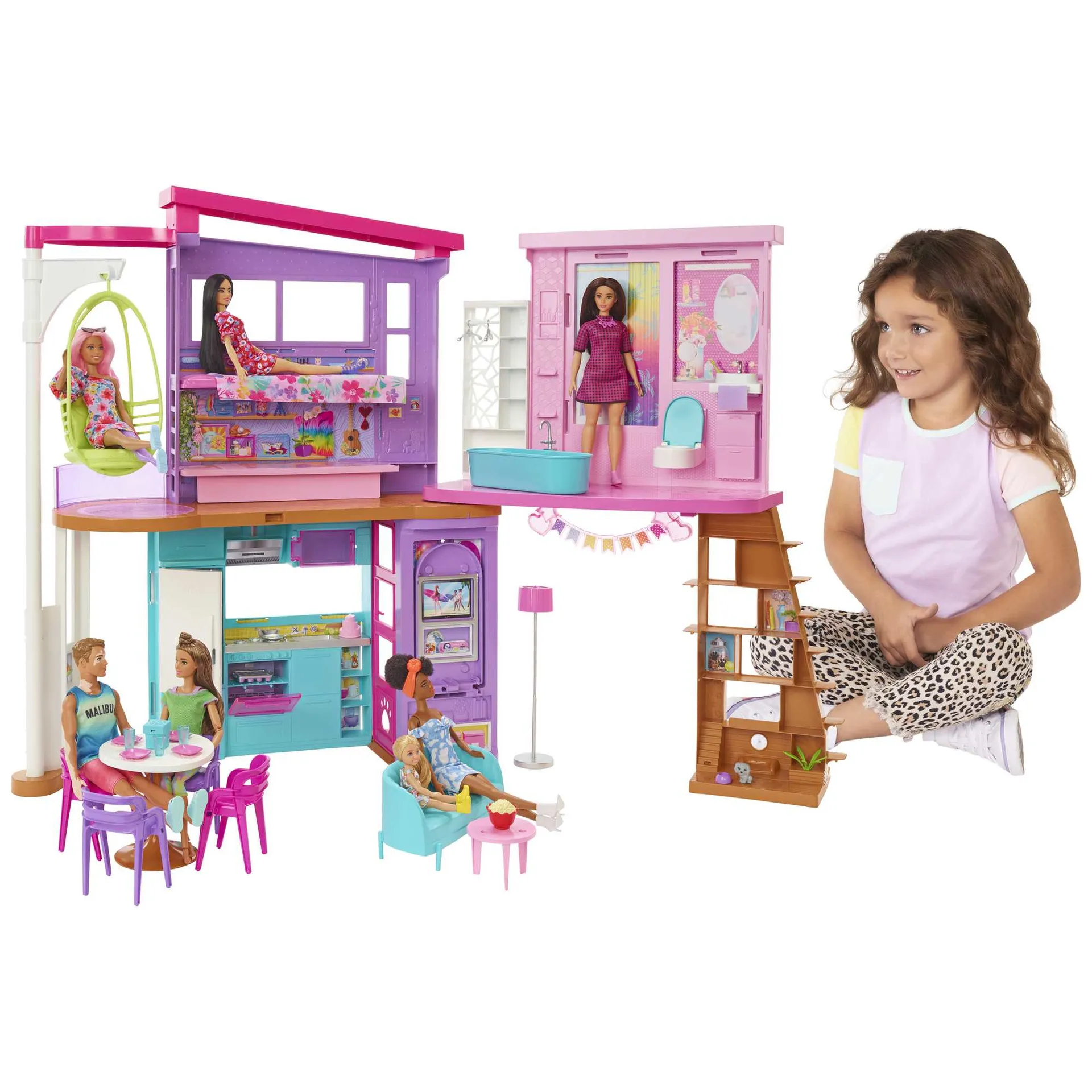 Barbie Malibu Ferien-Haus (klappbar), Puppenhaus inkl. Möbel & Zubehör – Bild 3