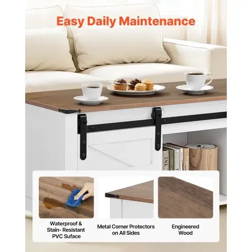 VEVOR Lift Top Couchtisch 120 cm, rustikaler Kaffeetisch mit Scheunentor & verstecktem Staufach, moderne rechteckige Hubtischplatte für Wohnzimmer Büro Zuhause, Wohnzimmertisch Sofatisch weiß – Bild 5