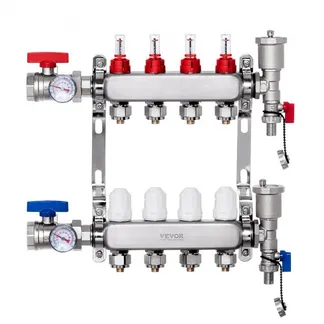 VEVOR 4-Zweig-Wärmeverteilungsverteiler, 1/2-Zoll-PEX-Rohrverteiler, Edelstahl-PEX-Verteiler für hydronische Fußbodenheizung, Wärmeverteilungs-PEX-Verteilersatz mit 1/2-Zoll-Adaptern im Lieferumfang enthalten VEVOR 4-Zweig-Wärmeverteilungsverteiler, 1/2-Zoll-PEX-Rohrverteiler, Edelstahl-PEX-Verteiler für hydronische Fußbodenheizung, Wärmeverteilungs-PEX-Verteilersatz mit 1/2-Zoll-Adaptern im Lieferumfang enthalten