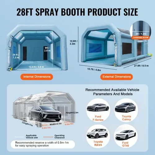 VEVOR Tragbares Aufblasbares Farbzelt 7,3 x 3,8 x 2,8 m, DIY Sprühmalerei 750 + 960 W, Sprühschutz Farbkabine für DIY-Projekte Hobby-Farbautomaten-Werkzeug, Blau 210D Oxford-Gewebe Lackierkabine – Bild 7