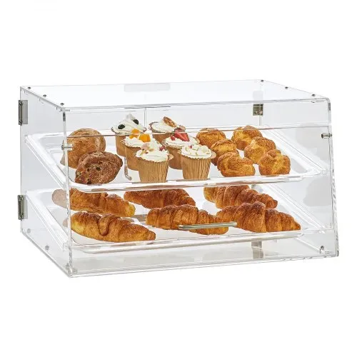 VEVOR 2-stöckige Gebäck-Vitrine, Kommerzielle Tabletts 510 x 350 x 35 mm, Bäckerei-Vitrine, Acryl-Vitrine mit Zugang zur Hintertür und abnehmbaren Regalen, für Donut-Bagels, Kuchen, Kekse usw. – Bild 9