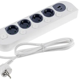 4-fach Steckdosenleiste mit Schalter USB-A / C, Einzelschaltung, 1,5m Kabel 4-fach Steckdosenleiste mit Schalter USB-A / C, Einzelschaltung, 1,5m Kabel