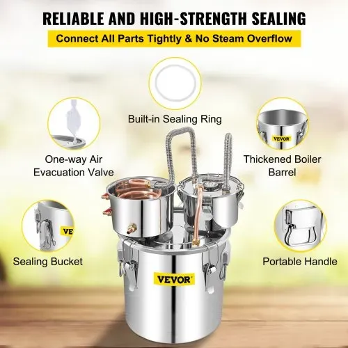 VEVOR Distillieranlage Moonshine, 50 L Wasser Alkohol Destillierer Moonshine mit doppelter Kondensatpumpe, Edelstahl Moonshine Alkohol Destillieren Ausrüstung Schnapsbrennen Destille Destilator – Bild 5