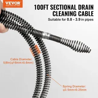 VEVOR Rohrreinigungsspirale 30 m x 16 mm, professionelles Rohrreinigungskabel mit 7 Schneidern für 20-100 mm Rohre, Hohlkern-Kanalisationsspirale für Spüle, Bodenablauf, Toilette VEVOR Rohrreinigungsspirale 30 m x 16 mm, professionelles Rohrreinigungskabel mit 7 Schneidern für 20-100 mm Rohre, Hohlkern-Kanalisationsspirale für Spüle, Bodenablauf, Toilette