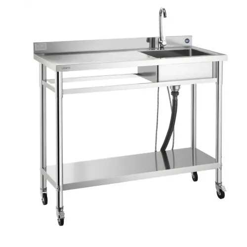 VEVOR Spültisch Spülbecken Edelstahl (1200 x 500 x 1055 mm), Einzelbecken mit Wasserhahn & Rädern, Küchenspüle für Garage Restaurant Wäscherei, Waschtisch Außenspüle mit Arbeitsplatte (links) – Bild 10