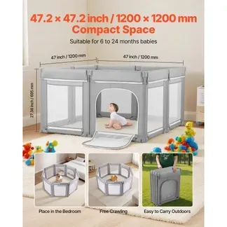 VEVOR Baby Laufstall, 120 x 120 cm, Spielstall, Spielplatz mit Reißverschlusstür und weichem, atmungsaktivem Netz, lückenloses Aktivitätszentrum für Kleinkinder von 6–24 Monaten VEVOR Baby Laufstall, 120 x 120 cm, Spielstall, Spielplatz mit Reißverschlusstür und weichem, atmungsaktivem Netz, lückenloses Aktivitätszentrum für Kleinkinder von 6–24 Monaten