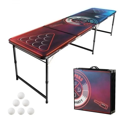 VEVOR tragbarer Beer Pong Tisch (240 x 60 x 52/70 cm), Beerpong Tisch mit Tragegriffen & 6 Pong-Bällen & LED-Beleuchtung, hoheneinstellbarer Heckklappentisch für Büro Reisen Camping VEVOR tragbarer Beer Pong Tisch (240 x 60 x 52/70 cm), Beerpong Tisch mit Tragegriffen & 6 Pong-Bällen & LED-Beleuchtung, hoheneinstellbarer Heckklappentisch für Büro Reisen Camping