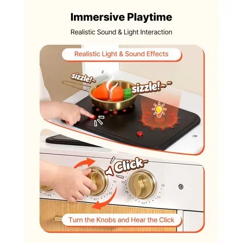VEVOR Spielküche für Kinder, Realistische Kinderküche aus Holz mit Licht & Sound, Holzküche mit Herd Backofen Spüle Mikrowelle Schrank, Küchenspielzeug mit Kochset für Kinder von 3-8 Jahren, Beige – Bild 3