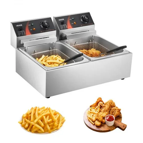 VEVOR wunicorn Fritteuse 295 x 235 x 150 mm Commercial Elektro-Fritteuse Tief, Doppel-Kaltzonen-Fritteuse YB-82 Fritteuse Maschine Silbrig – 6 L + 6 L 5000W 220V für Schnellrestaurants Snackbars 10 kg VEVOR wunicorn Fritteuse 295 x 235 x 150 mm Commercial Elektro-Fritteuse Tief, Doppel-Kaltzonen-Fritteuse YB-82 Fritteuse Maschine Silbrig – 6 L + 6 L 5000W 220V für Schnellrestaurants Snackbars 10 kg