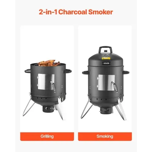 VEVOR Räuchertonne, 40 cm vertikaler Holzkohlegrill, beschichteter Stahlgrill mit 2 Grillrosten, Thermometer, Lüftungsöffnungen & herausnehmbarer Ascheschale, BBQ Räucherofen für Grillpartys VEVOR Räuchertonne, 40 cm vertikaler Holzkohlegrill, beschichteter Stahlgrill mit 2 Grillrosten, Thermometer, Lüftungsöffnungen & herausnehmbarer Ascheschale, BBQ Räucherofen für Grillpartys