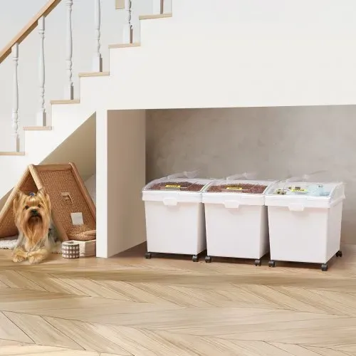 VEVOR Mehl und Reis Behälter Kapazität 25 kg, 3 Stück Aufbewahrungsbox Küche 35,5 x 50 x 45 cm, dreifach Vorratsdosen weiß Speicherung für Getreide und anderen Trockenwaren – Bild 7