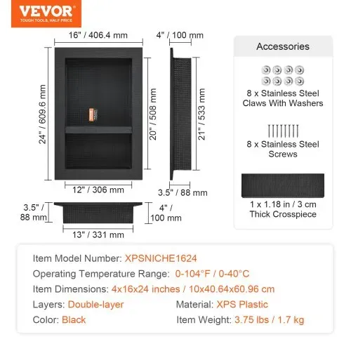 VEVOR Wandnische 10x40,64x60,96cm Duschnische Nische Befliesbar Doppellagig Wasserdicht Nischeneinbau Rückwandmaterial (XPS, Holz, Zement) Geeignet für Badezimmer Schlafzimmer Arbeitszimmer – Bild 6