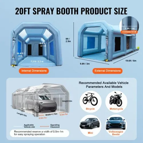 VEVOR Tragbares Aufblasbares Farbzelt für Sprühmalerei 480 + 750 W, 5 x 2,2 x 2,1 m Sprühschutz Farbkabine für DIY-Projekte, Hobby-Farbautomaten-Werkzeug, Blau 210D Oxford-Gewebe Auto Lackierkabine – Bild 7