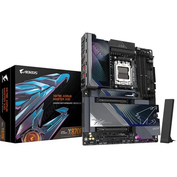 GIGABYTE X870E AORUS MASTER X3D Mainboard – Unterstützt AMD Ryzen 9000 CPUs, digitales 18+2+2-Phasen-VRM, bis zu 9000MHz DDR5 (O.C.), 2xPCIe 5.0 + 3xPCIe 4.0, Wi-Fi 7, 10GbE LAN, USB 4 GIGABYTE X870E AORUS MASTER X3D Mainboard – Unterstützt AMD Ryzen 9000 CPUs, digitales 18+2+2-Phasen-VRM, bis zu 9000MHz DDR5 (O.C.), 2xPCIe 5.0 + 3xPCIe 4.0, Wi-Fi 7, 10GbE LAN, USB 4