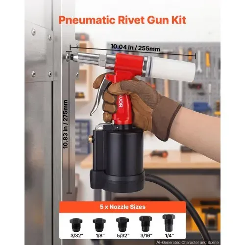 VEVOR Druckluft Nietmutternzange Set mit Nasenstücken 2,4/3,2/4,0/4,8/6,4mm, Pneumatische Blindnietzange Set für Automobil Industrie Heimwerkerprojekt, 1780kg Zugkraft, Max. 16mm Hub, 360° Nietengriff VEVOR Druckluft Nietmutternzange Set mit Nasenstücken 2,4/3,2/4,0/4,8/6,4mm, Pneumatische Blindnietzange Set für Automobil Industrie Heimwerkerprojekt, 1780kg Zugkraft, Max. 16mm Hub, 360° Nietengriff