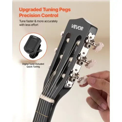 VEVOR Konzertgitarre, 780 mm, Holz-Klassikgitarren-Starter-Set für Anfänger, mit Nylonsaiten, Gigbag, Gurt, Stimmgerät, zusätzlichen Saiten, Plektren, Kapodaster, Linde, für Einsteiger, Schwarz VEVOR Konzertgitarre, 780 mm, Holz-Klassikgitarren-Starter-Set für Anfänger, mit Nylonsaiten, Gigbag, Gurt, Stimmgerät, zusätzlichen Saiten, Plektren, Kapodaster, Linde, für Einsteiger, Schwarz