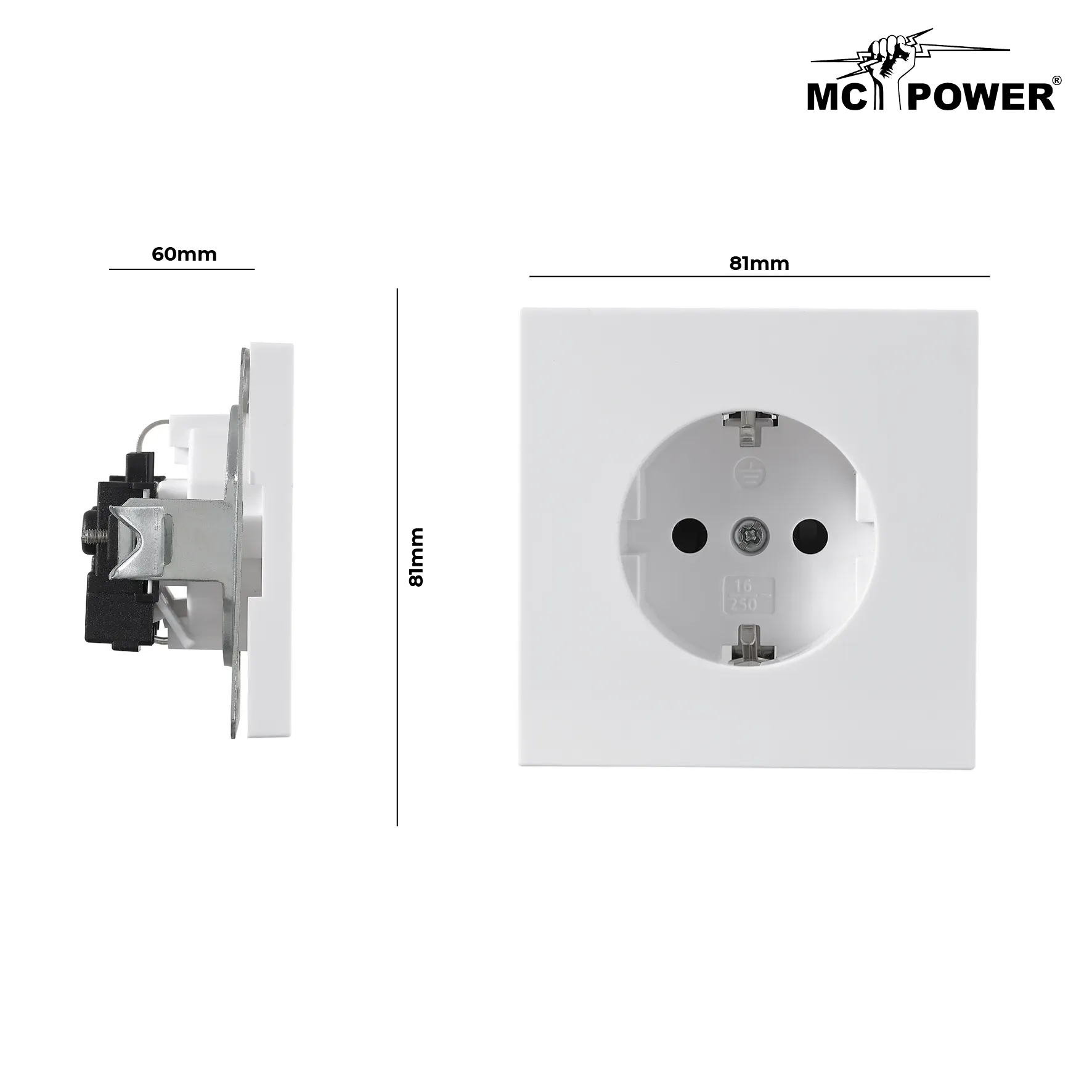Schutzkontakt-Steckdose McPower ''Shallow'' 250V~/16A, UP, Steckanschluss, weiß – Bild 3