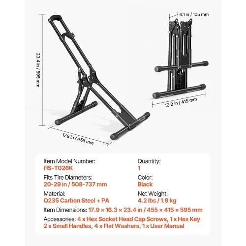 VEVOR Fahrradständer Faltbar Freistehender Abstellständer für MTB Rennrad, Kohlenstoffstahlrahmen, Ø508-737 mm / 20-29 Zoll Reifen, Breite bis 75 mm / 2,9 Zoll, Bodenständer für Zuhause Garage Lager – Bild 6