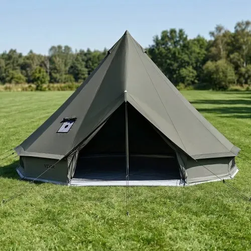 VEVOR Canvas-Glockenzelt, 3 m Jurte, 4 Jahreszeiten, mit Ofenrohrdurchführung, bis zu 3 Personen, mit Abnehmbarem Boden (Reißverschluss), ideal für Familien-Camping & Outdoor-Aktivitäten, Grün – Bild 7