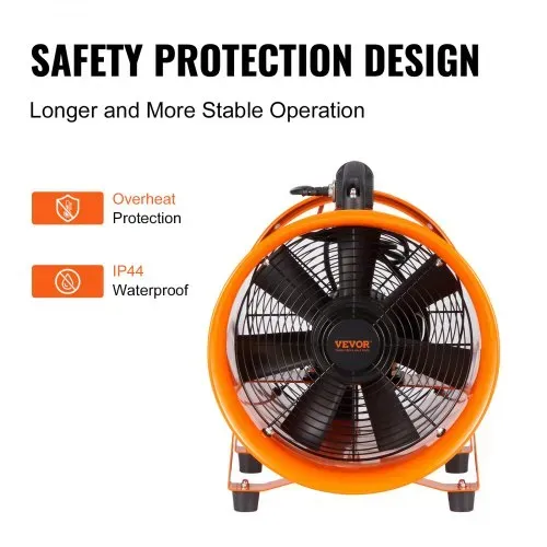 VEVOR Bauventilator 145-W-AC-Motor Baugebläse 2900 U/min Baulüfter Gebläse 504 L/s (1070 CFM) Axiallüfter mit 5 m Schlauch Axialgebläse 79 dB Geräuschpegel Industrielüfter – Bild 4