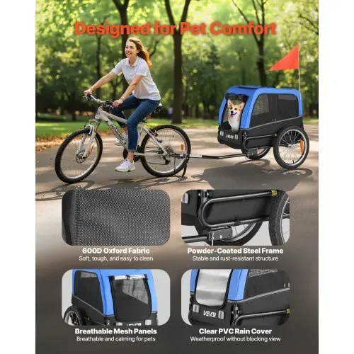 VEVOR Hundeanhänger, unterstützt bis zu 30 kg , Fahrradanhänger für kleine & mittelgroße Hunde, klappbarer Rahmen mit Schnellspannrad, universelle Fahrradkupplung, Reflektor, Flagge, interne Leine – Bild 3