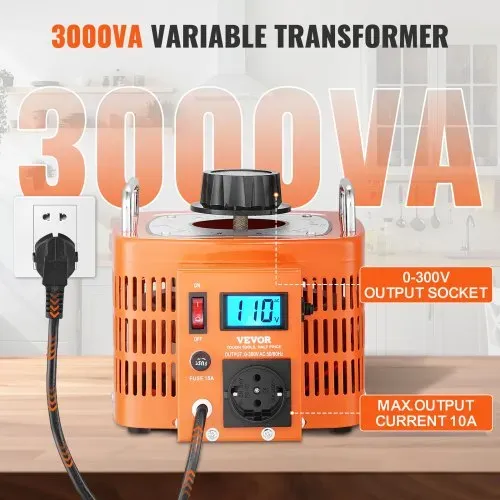 VEVOR 3000VA automatischer Stelltransformator mit variabler Spannung, 10 Ampere, 230 V Eingang, 0-300 V Ausgang, Wechselspannungsregler, mit LCD-Display, 4 zusätzlichen Sicherungen – Bild 2