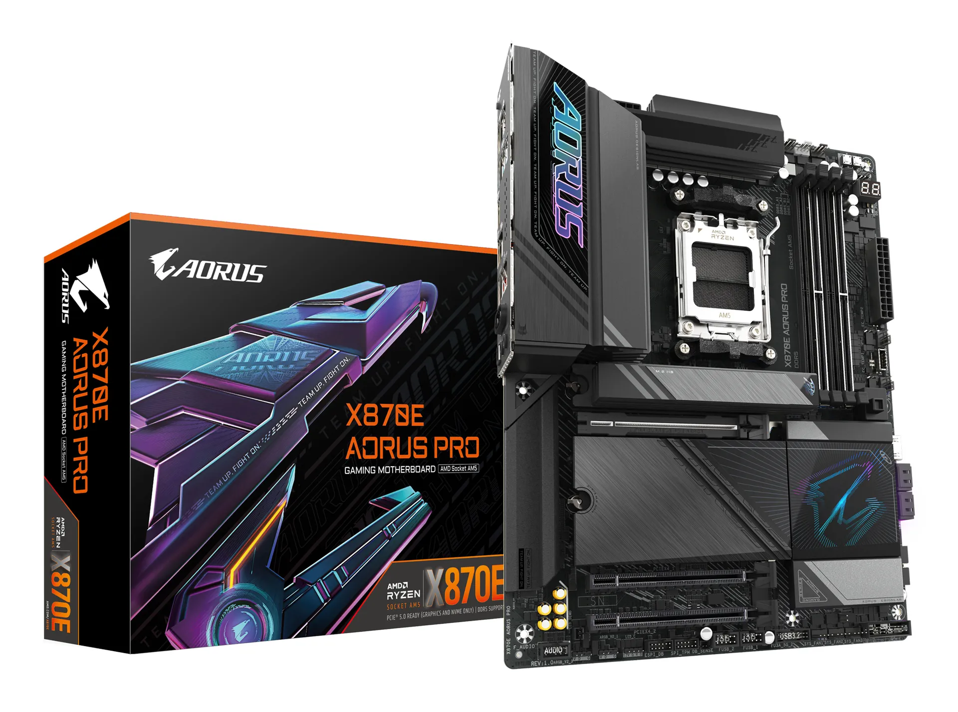 GIGABYTE X870E AORUS PRO Mainboard – Unterstützt AMD Ryzen 9000 CPUs, 16+2+2 Phasen digitales VRM, bis zu 8000MHz DDR5 (OC), 3xPCIe 5.0 + 1xPCIe 4.0, Wi-Fi 7, 2.5GbE LAN, USB 4 GIGABYTE X870E AORUS PRO Mainboard – Unterstützt AMD Ryzen 9000 CPUs, 16+2+2 Phasen digitales VRM, bis zu 8000MHz DDR5 (OC), 3xPCIe 5.0 + 1xPCIe 4.0, Wi-Fi 7, 2.5GbE LAN, USB 4