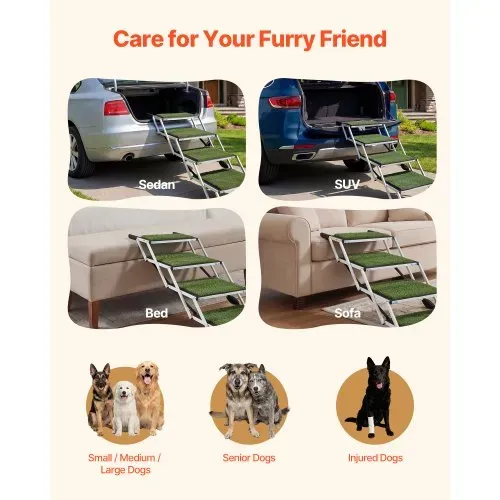 VEVOR Hundetreppe Auto Klappbar 4-Stufig, Extra Breite Hunderampe für Große Hunde mit Rutschfester Oberfläche, Tragbare Einstiegshilfe für Auto, SUV, LKW, Hochbett, Sofa, Tragkraft bis 90 kg – Bild 5