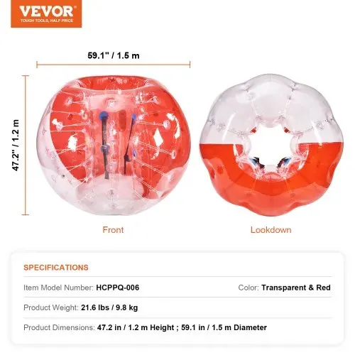 VEVOR Aufblasbarer Bump Ball Bumper Stoßball 1 Stk. 1,5 m x 1,2 m, Menschlicher Kollisionsball, PVC-Körperblasen-Bounce-Ball für Outdoor-Aktivitäten, Transparent + Rot Aufblasbar Bumper Ball – Bild 6