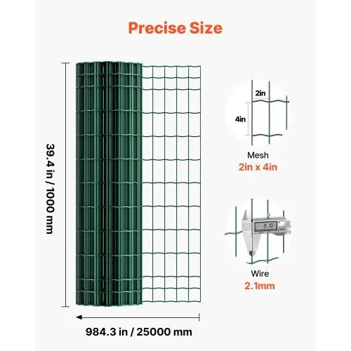 VEVOR Gartenzaun, 1x25 m, Maschenweite 5,08x10,16 cm, φ2,1 mm, verzinkter Stahldraht, Viehzaun geeignet für Rinder, Schweine & Schafe, vinylbeschichteter Weidezaun für Tiergehege, Käfige, grün – Bild 2