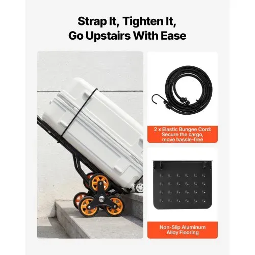 VEVOR Treppensackkarre klappbar, Sackkarre 150 kg Tragkraft, Treppensteiger mit 6 Rädern & 2 Spanngurten, Transportkarre, Treppenkarre, Stapelkarre, ideal für Haushalt, Einkauf & Lager – Bild 4