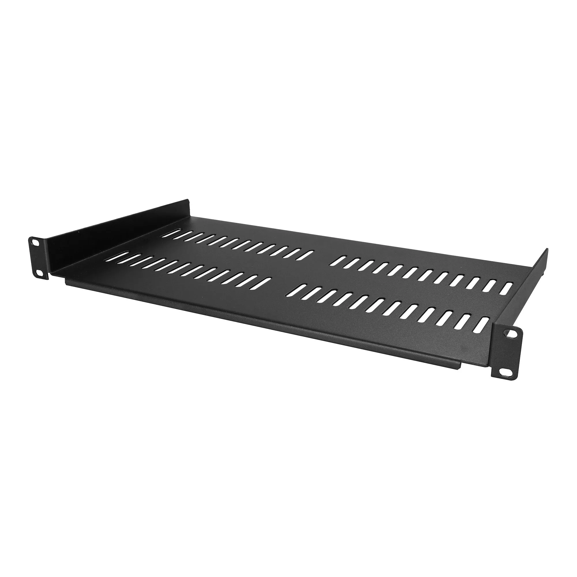 StarTech.com 1HE Regalboden für Racks - Universale Belüftete Freitragende Fachboden für 19" Netzwerkschränke und Racks, Tragkraft 20kg - Schwerlastregal aus Stahl - 10" Tief - Schwarz – Bild 2