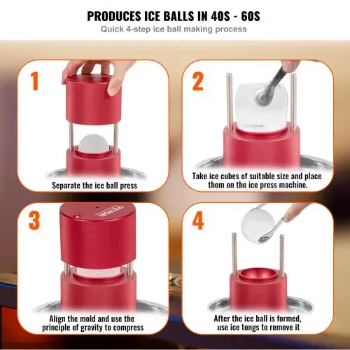 VEVOR Eiswürfelbereiter Eiswürfelformen Satz 60 mm, Eiswürfelform Eiskugelform mit Eiszange & Tropfschale, Alu Rote Strapazierfähige Eiswürfelformen Eiswürfelbehälter Whisky Americano, Saft & Milch – Bild 2