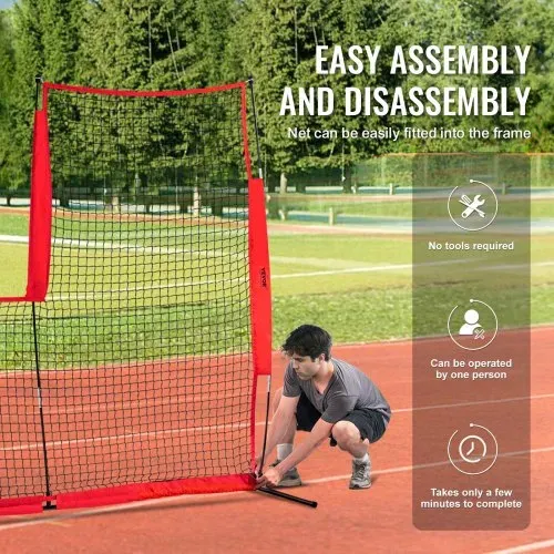 VEVOR L-Typ für Schlägerkäfig 240 x 106 x 214 cm Baseball- und Softball-Sicherheitsschirm Körperschutz Tragbarer Schlagschirm mit Tragetasche & Bodenpfählen, Outdoor Baseball-Pitching-Netz Rot – Bild 5