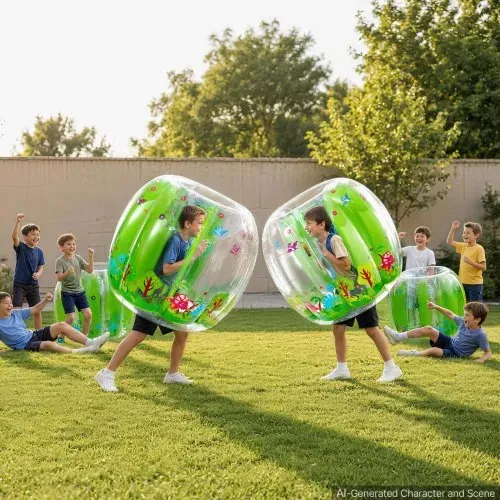 VEVOR 2 x 0,9 m Bumper Bälle 0,4 mm PVC Aufblasbar für Kinder, Sumo Bälle für Rasen, Park, Camping & Hinterhof, Heißverklebte Griffe, Stabil Sitzende Schultergurte & Gurtversteller, Dinosaurier-Waldmotiv – Bild 7