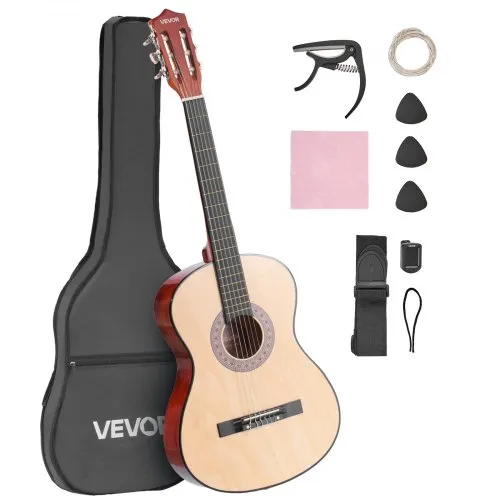 VEVOR Konzertgitarre, 960 mm, Holz-Klassikgitarren-Starter-Set für Anfänger, mit Nylonsaiten, Gigbag, Gurt, Stimmgerät, zusätzlichen Saiten, Plektrum, Kapodaster, Linde, für Einsteiger, Natur VEVOR Konzertgitarre, 960 mm, Holz-Klassikgitarren-Starter-Set für Anfänger, mit Nylonsaiten, Gigbag, Gurt, Stimmgerät, zusätzlichen Saiten, Plektrum, Kapodaster, Linde, für Einsteiger, Natur