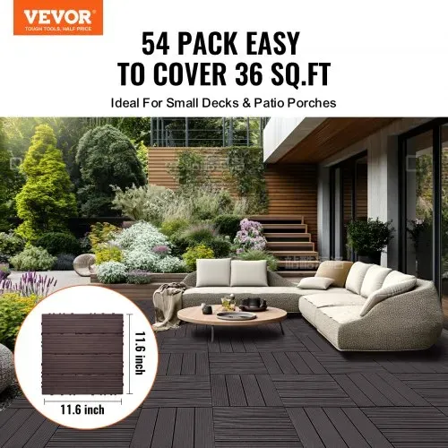 VEVOR Terrassenfliesen, 54er-Set, Balkonfliesen 295×295 mm, Klickfliesen, Kunststoff-Bodenbelag für den Außenbereich, Terrassenbodenbelag für Veranda, Pool, Balkon, Hinterhof, Dunkelbraun VEVOR Terrassenfliesen, 54er-Set, Balkonfliesen 295×295 mm, Klickfliesen, Kunststoff-Bodenbelag für den Außenbereich, Terrassenbodenbelag für Veranda, Pool, Balkon, Hinterhof, Dunkelbraun