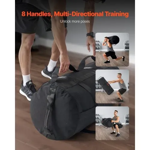VEVOR Workout-Sandsack, strapazierfähige Powerbags Sandsack-Trainingstasche mit Griffen, einstellbar 56-90 kg für Fitness-Krafttraining, Cross-Training, Fitnessstudio-Übungen, Schwarz (ungefüllt) – Bild 5