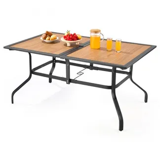 VEVOR Terrassentisch Gartentisch Balkontisch (1505 x 960 x 725 mm) aus Kohlenstoffstahl + DPC-Platte, Esstisch für Hof Terrasse Garten Veranda, wasserfest, mit 35 mm Schirmloch, 68,04 kg Tragkraft VEVOR Terrassentisch Gartentisch Balkontisch (1505 x 960 x 725 mm) aus Kohlenstoffstahl + DPC-Platte, Esstisch für Hof Terrasse Garten Veranda, wasserfest, mit 35 mm Schirmloch, 68,04 kg Tragkraft