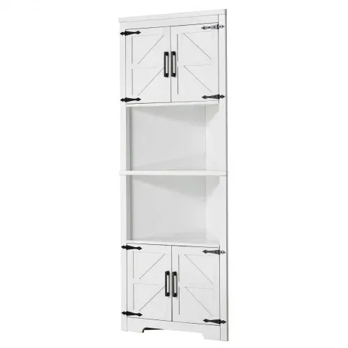 VEVOR Eckschrank Aufbewahrungsschrank mit 6-stufiger Regalen Mehrzweckschrank (171 cm Hohe) mit 4 Holztüren und verstellbaren Regalen, freistehender Küchenschrank für Wohnzimmer Waschküche, weiß – Bild 10