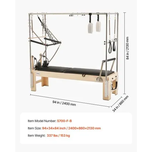 VEVOR Pilates Reformer Maschine aus Holz für Fitnessstudio zu Hause, Krafttrainingsgerät mit doppeltem Widerstand & Reformer-Box & Sprungbrett, für Fortgeschrittene und Anfänger, bis zu 181,44 kg – Bild 6