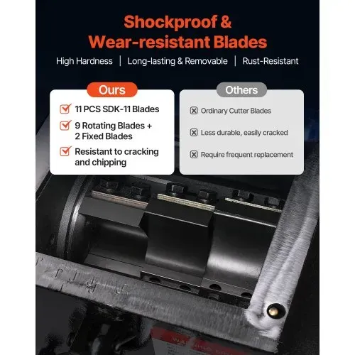 VEVOR Kunststoff-Schredder-Zerkleinerer, 2,2 kW, Granulator für Kunststoff, 100–150 kg/h Kapazität, mit Rädern, SDK-11-Klinge & 6 mm Maschenweite für PVC, ABS, PTFE(380V, 50 Hz 3-phasig) – Bild 2