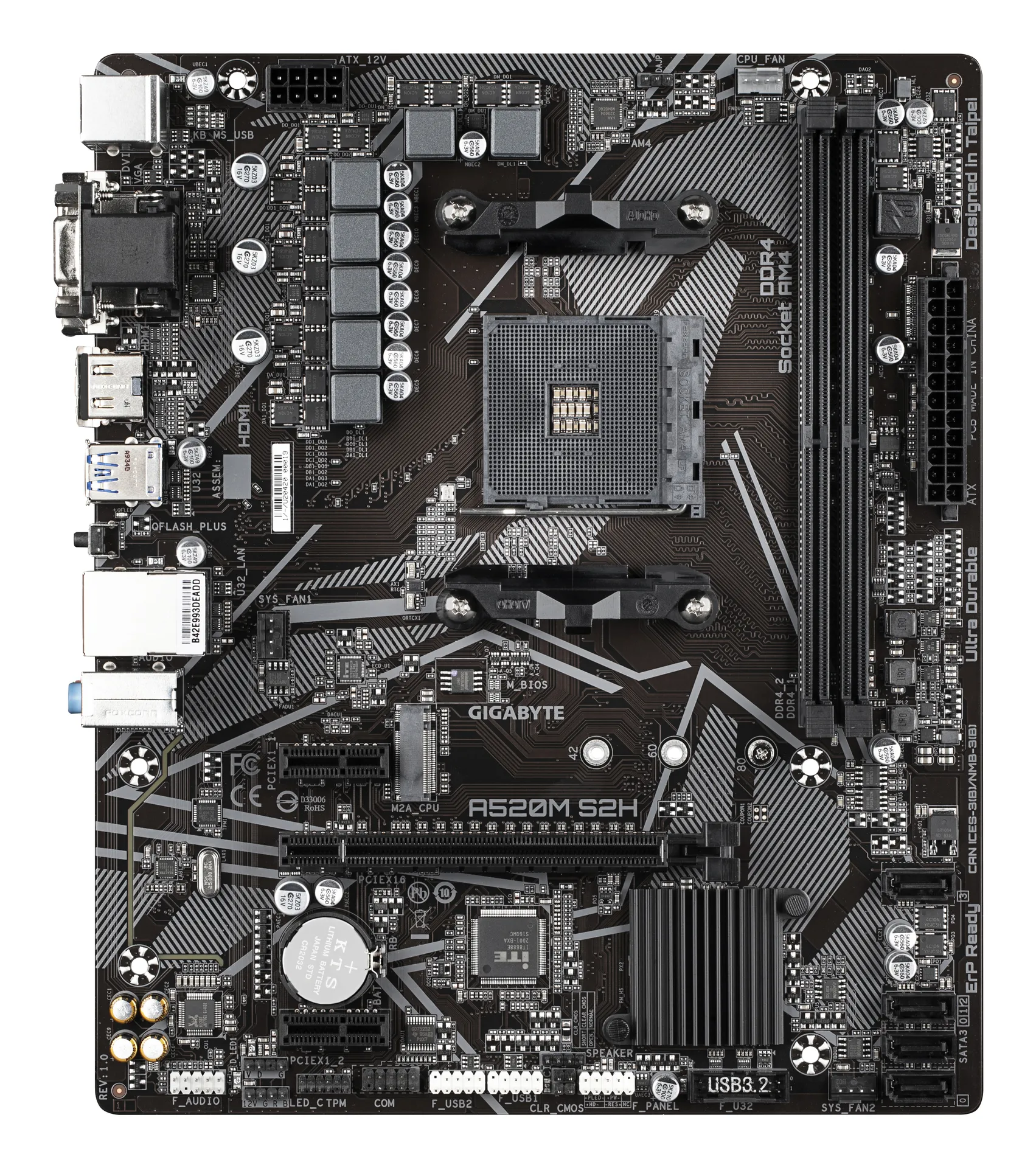 GIGABYTE A520M S2H Mainboard - Unterstützt AMD Ryzen 5000 Serie AM4 CPUs, 4+3 Phasen reines digitales VRM, bis zu 5100MHz DDR4 (OC), PCIe 3.0 x4 M.2, GbE LAN, USB 3.2 Gen 1 – Bild 2