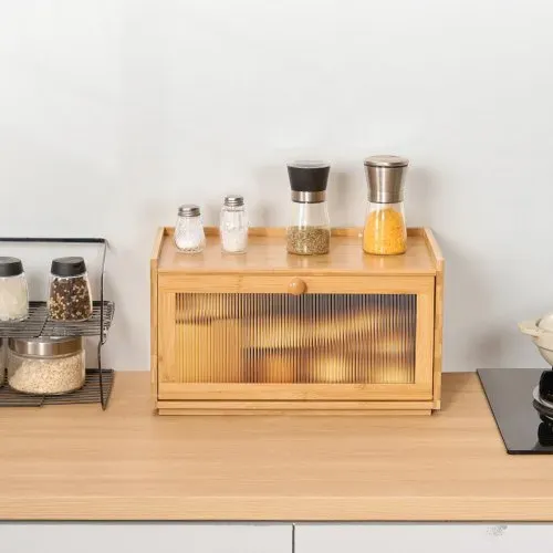 VEVOR Brotkasten für Küchentheke Brotbehälter Brotbox Brot-Organizer aus Holz für selbstgebackenes Brot, Aufbewahrungsbehälter mit gewellter Acryl-Türplatte, Brotaufbewahrung Natur – Bild 7