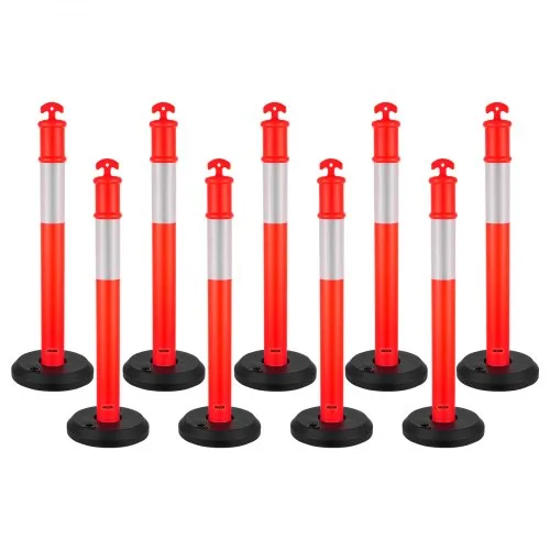 VEVOR Verkehrsleitpfosten Leitpfosten 9 Stk. (114 cm) mit befüllbarem Sockel & Reflektorstreifen, Warnpfosten für Baustellen, Parkplätze, Absperrpfosten zur Steuerung von Menschenmengen, rot VEVOR Verkehrsleitpfosten Leitpfosten 9 Stk. (114 cm) mit befüllbarem Sockel & Reflektorstreifen, Warnpfosten für Baustellen, Parkplätze, Absperrpfosten zur Steuerung von Menschenmengen, rot