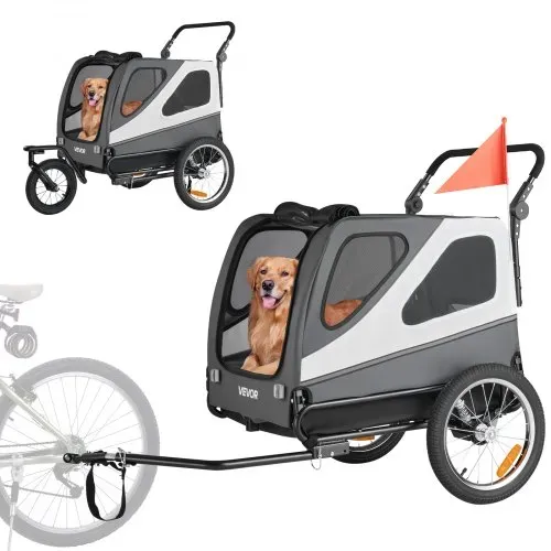 VEVOR Hundeanhänger, bis zu 45 kg, 2-in-1-Fahrradanhänger für kleine & große Hunde, klappbarer Rahmen mit Schnellspannrad, universelle Fahrradkupplung, inkl. Flagge, interne Leine, 1390x770x845 mm – Bild 8