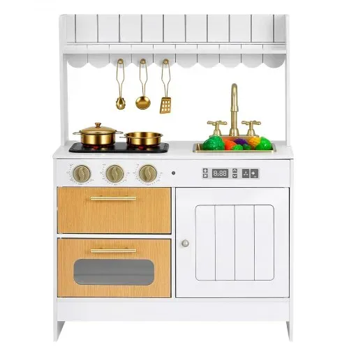 VEVOR Spielküche für Kinder, Realistische Kinderküche aus Holz mit Licht & Sound, Holzküche mit Herd Backofen Spüle Mikrowelle Schrank, Küchenspielzeug mit Kochset für Kinder von 3-8 Jahren, Beige – Bild 10