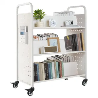 VEVOR Bücherwagen, 150kg Tragkraft, Bibliothekswagen, 97×51,5×122,5cm, Doppelseitiges W-förmiges Bücherregal mit Doppelbremsrollen, Bücherregalwagen für Wohnzimmer, Büro, Schule, Weiß VEVOR Bücherwagen, 150kg Tragkraft, Bibliothekswagen, 97×51,5×122,5cm, Doppelseitiges W-förmiges Bücherregal mit Doppelbremsrollen, Bücherregalwagen für Wohnzimmer, Büro, Schule, Weiß