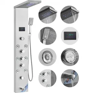 VEVOR Duschpaneelsystem, 6 Duschmodi, LED- und Bildschirm-Wasserkraft-Duschpaneelturm, Regenfall, Wasserfall, 8 Massagedüsen, Wannenauslauf, Handbrause, Wandduschset aus Edelstahl VEVOR Duschpaneelsystem, 6 Duschmodi, LED- und Bildschirm-Wasserkraft-Duschpaneelturm, Regenfall, Wasserfall, 8 Massagedüsen, Wannenauslauf, Handbrause, Wandduschset aus Edelstahl